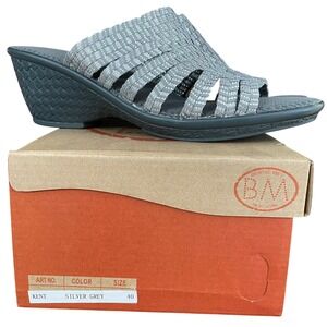 NEW Bernie Mev Kent Wedge Sandals Silver Grey Woven Elastic Comfort US 9 EU 40